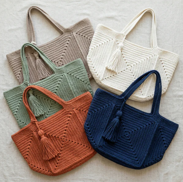 Patron de sac cabas en carrés Granny au crochet, idéal pour débutants (PDF)