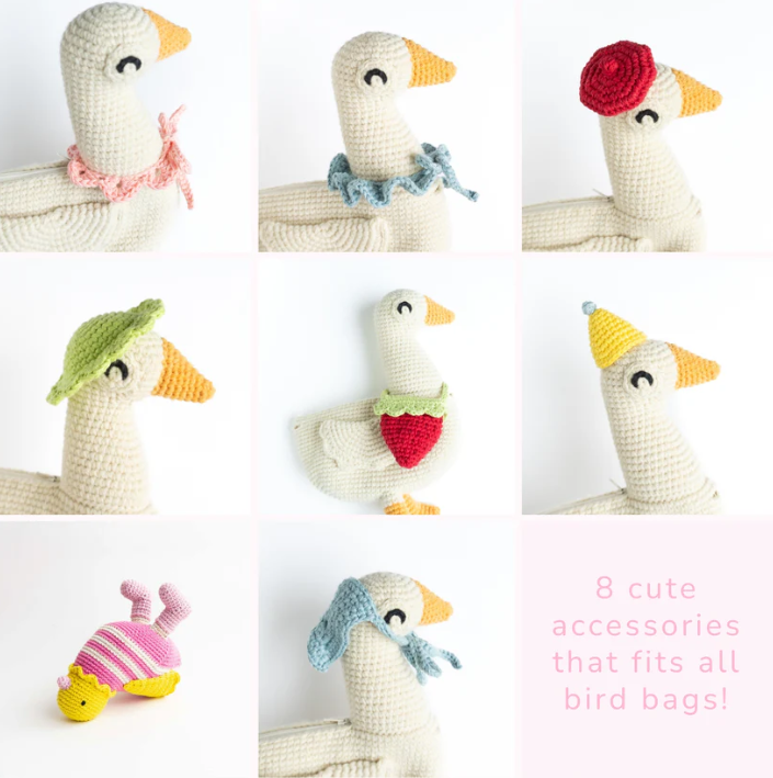 Garde-robe des oiseaux | Pack de patrons PDF de crochet pour accessoires de sacs oiseaux